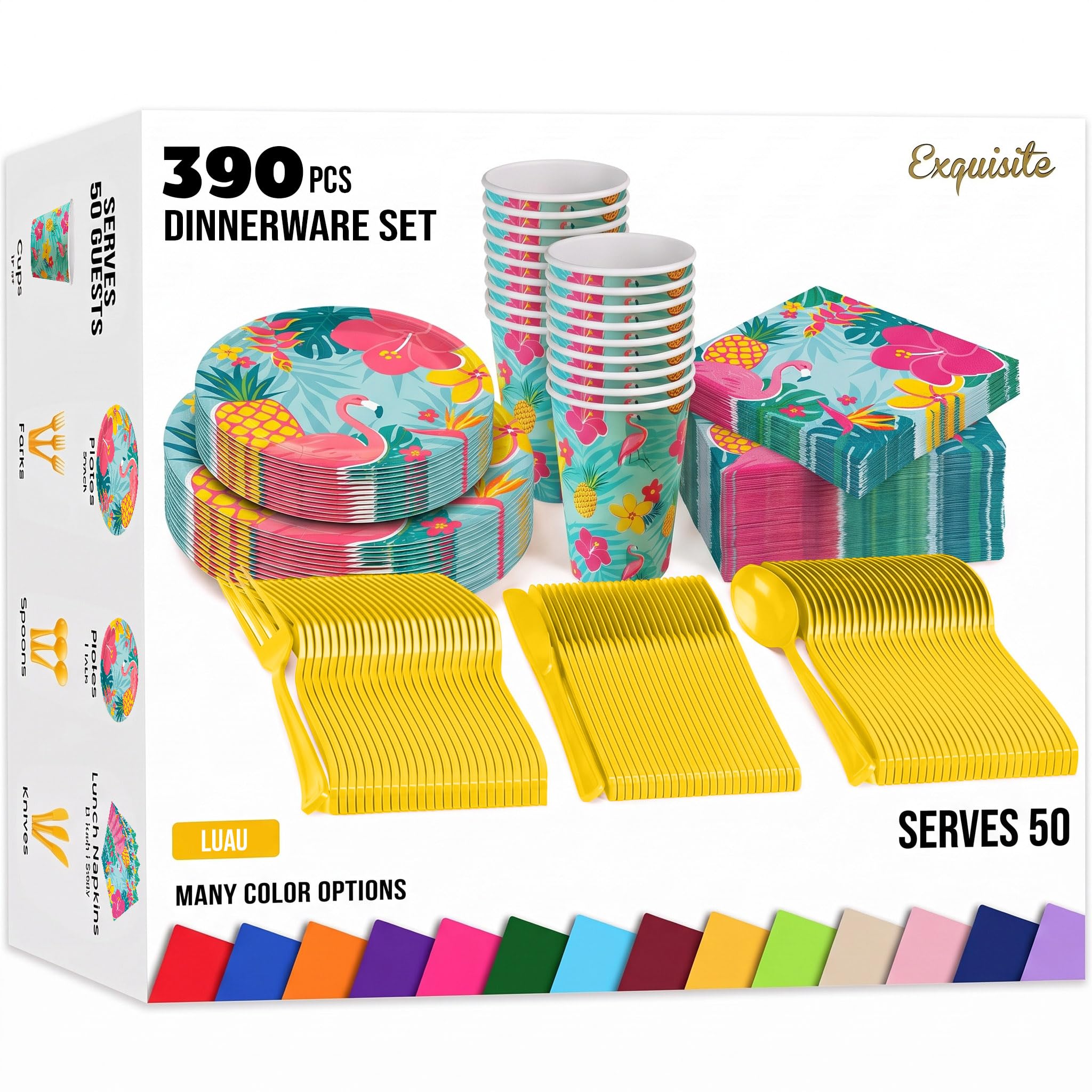 390 Pcs Luau Plates and Napkins Party Supplies Luau Party Decorations