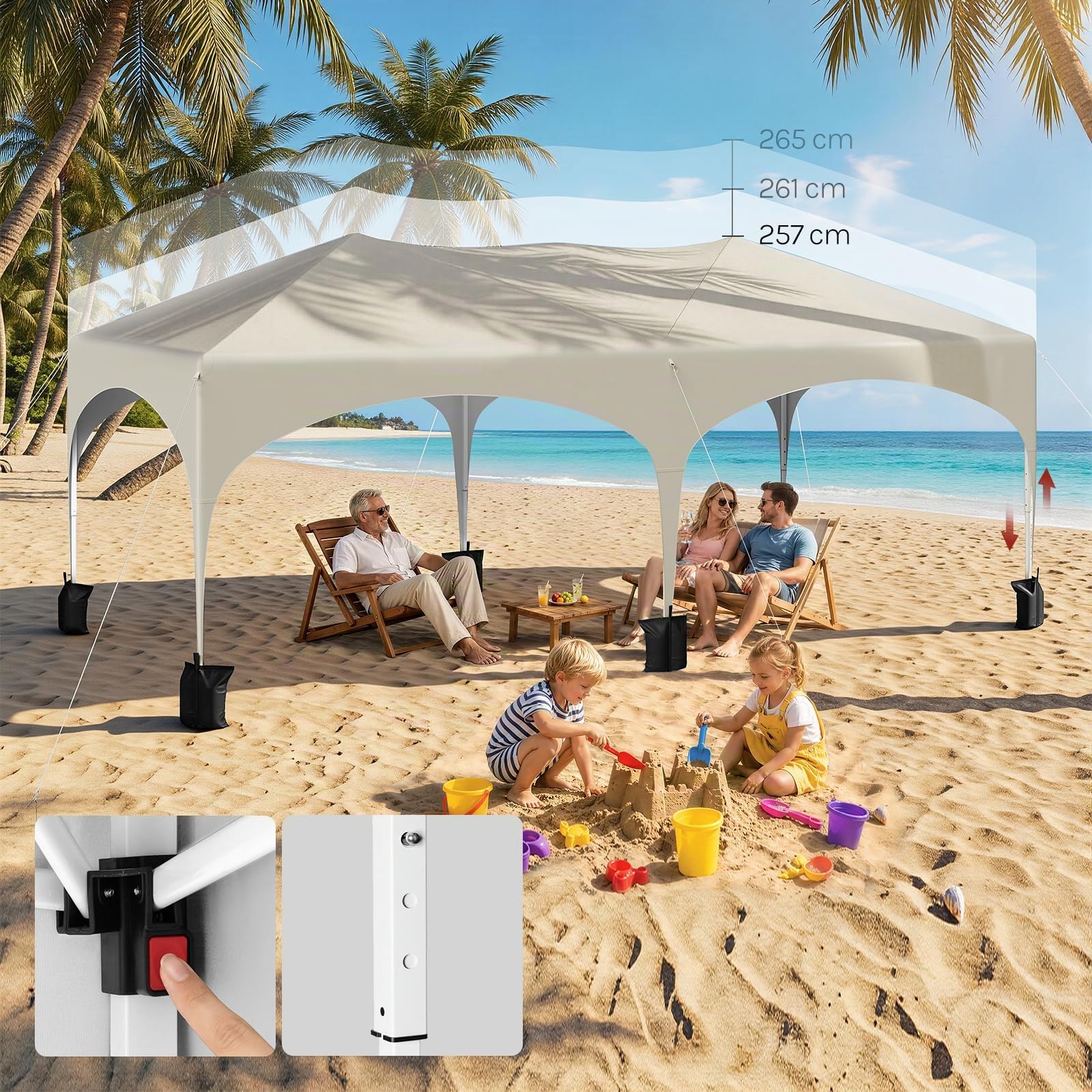 WOLTU Gazebo pieghevole Giardin 3x6m Pop Up da 3x6m con Pannelli Laterali Beige