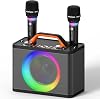 Karaoke Machine with 2 Wireless RGB Microphones - 5200mAh Karaoke with 10 RGB Modes Independent Control Panel 13 Hours Playback Hi-Fi Sound Karaoke Supports AUX/USB/TF Card/USB/Coax (Grey)