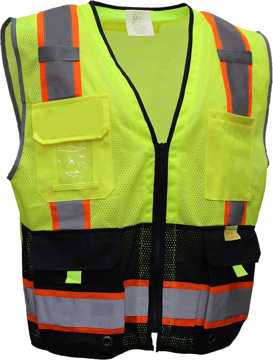 SET OF 5 P5512 Class 2 High viz Two Tone Reflective Strips Breathable Mesh Vest, Pockets Harness D-Ring Pass Thru, ANSI/ISEA, Construction Traffic Emergency (2XL, Neon Lime)
