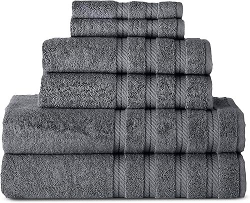 Classic Turkish Towels Juego de 6 toallas de algodón de alta calidad, de secado rápido, suaves y absorbentes, 2 toallas de baño, 2 toallas de mano y