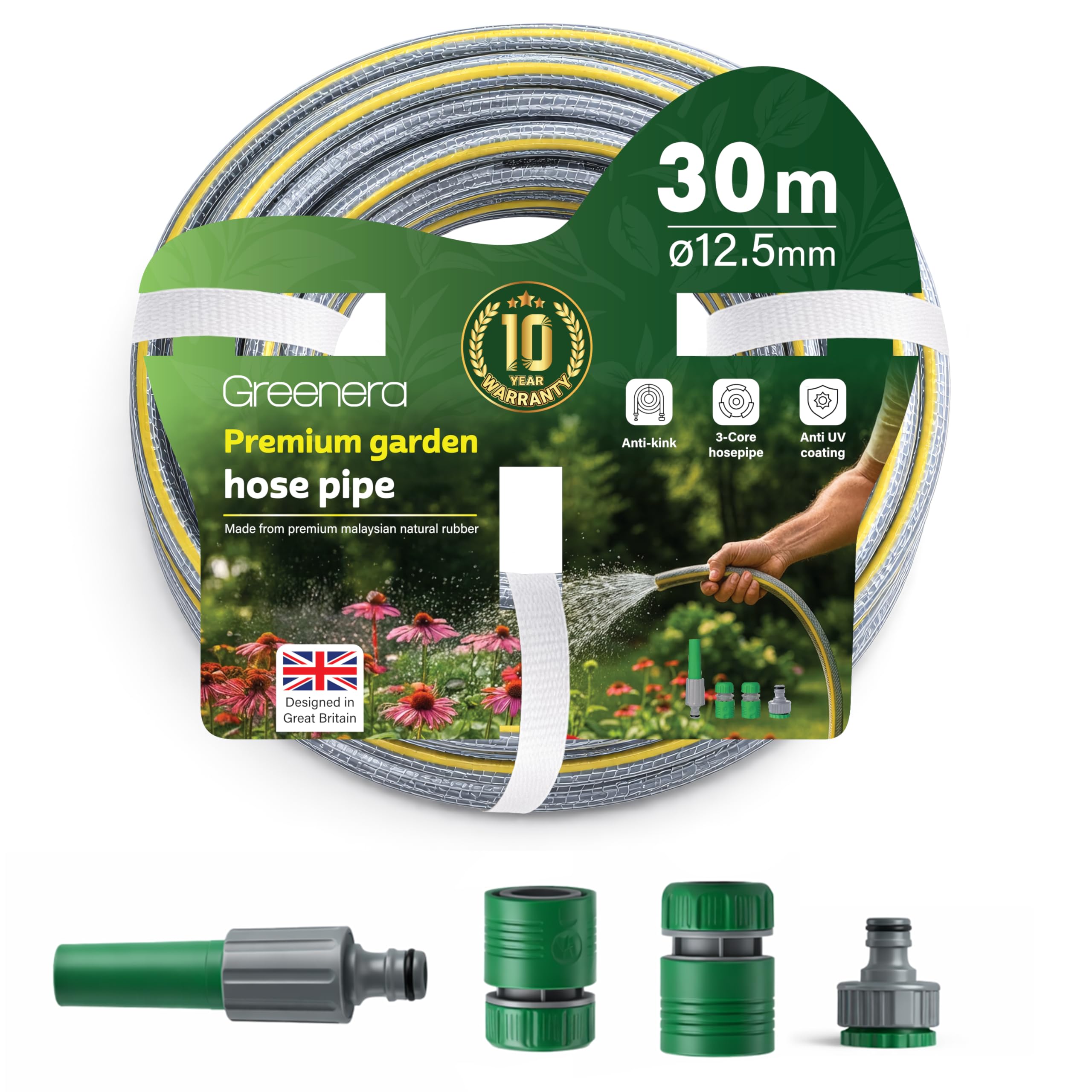 Garden Hose Pipe, 12.5mm x 15m Starter Set, Including 2 in 1 Faucet Tap Adapter, Hose End Quick Connector and Sprayer, Re-Enforced PVC Layering, Hard-Wearing Hosepipe for Outdoor Garden Car Washing — view 8