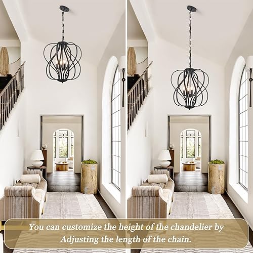 Miniatura 3 de Lámpara de araña moderna de esfera negra de 17 pulgadas para comedor, estilo vintage, estilo granja, lámparas colgantes para entrada, sala de estar,