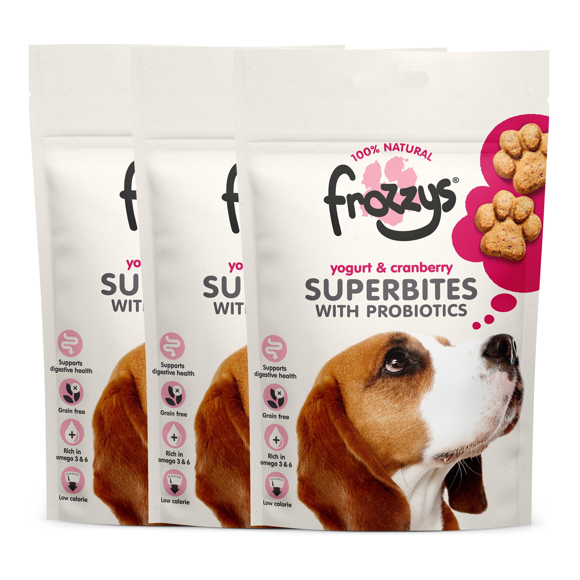 Frozzys Superbites Grain Free Dog Treats with Probiotics, Rich in Omega 3/6 for Skin Coat & Digestive Health