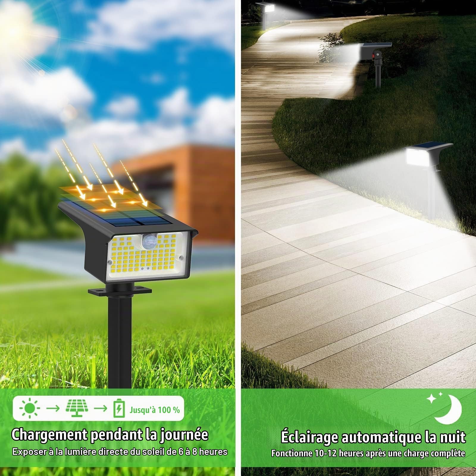 Lot de 6 Lampe Solaire Exterieur Detecteur de Mouvement, 62 LED Spot Solaire Exterieur 3 Modes Eclairage Exterieur Solaire, Etanche IP65 Lumiere Solaire Exterieur pour Jardin Allée Chemin Blanc Froid