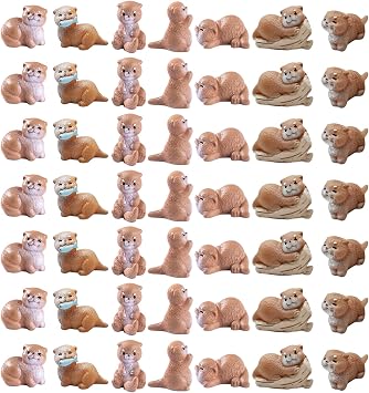 49 Pcs Mini Resin Animals Miniature Otters Figures Resin Otters Cake Toppers for DIY Fairy Garden Moss Landscape Cake Decoration