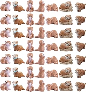 49 Pcs Mini Resin Animals Miniature Otters Figures Resin Otters Cake Toppers for DIY Fairy Garden Moss Landscape Cake Decoration