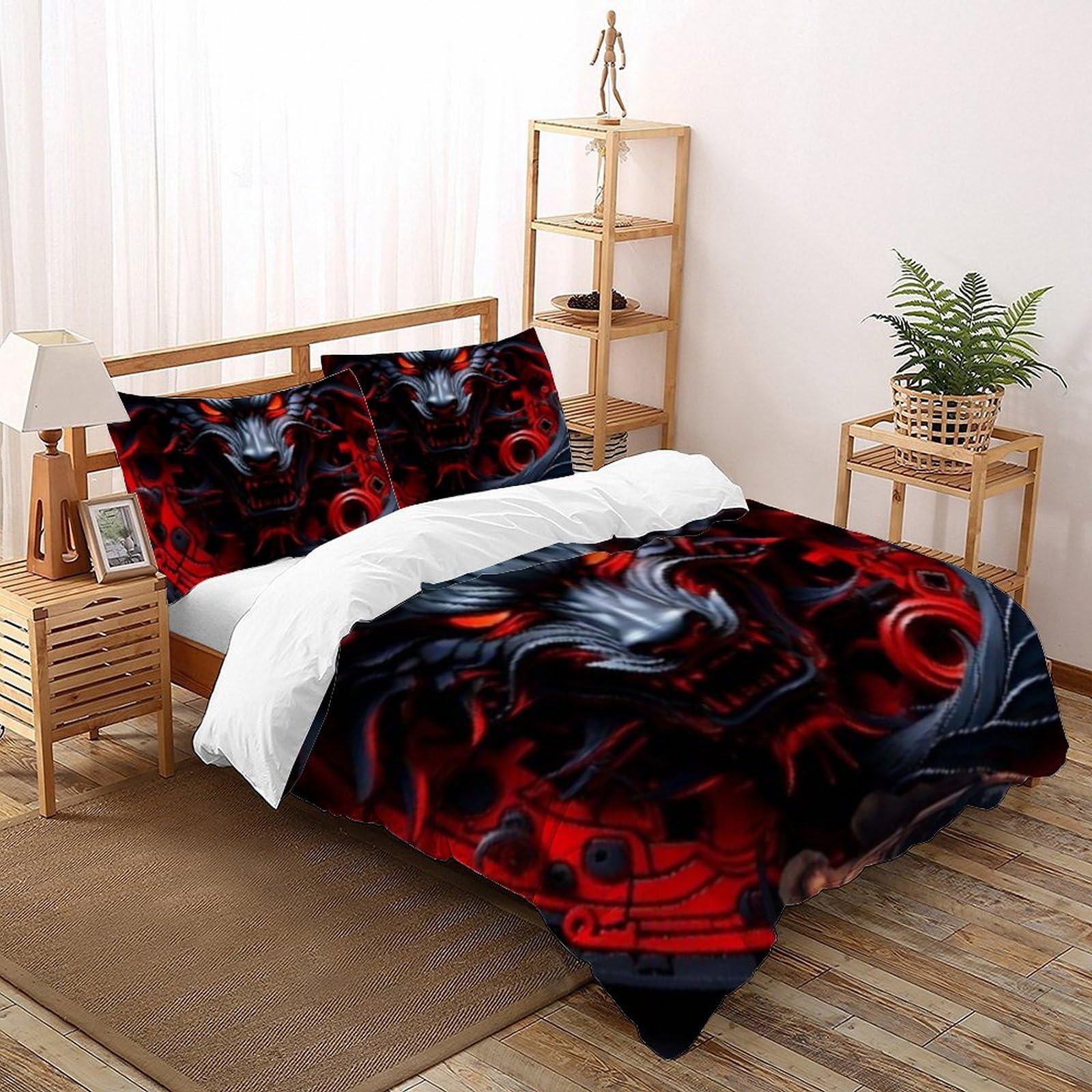 Housse de couette dragon noir apaisante 260x220 cm en microfibre pour le sommeil serein des enfants