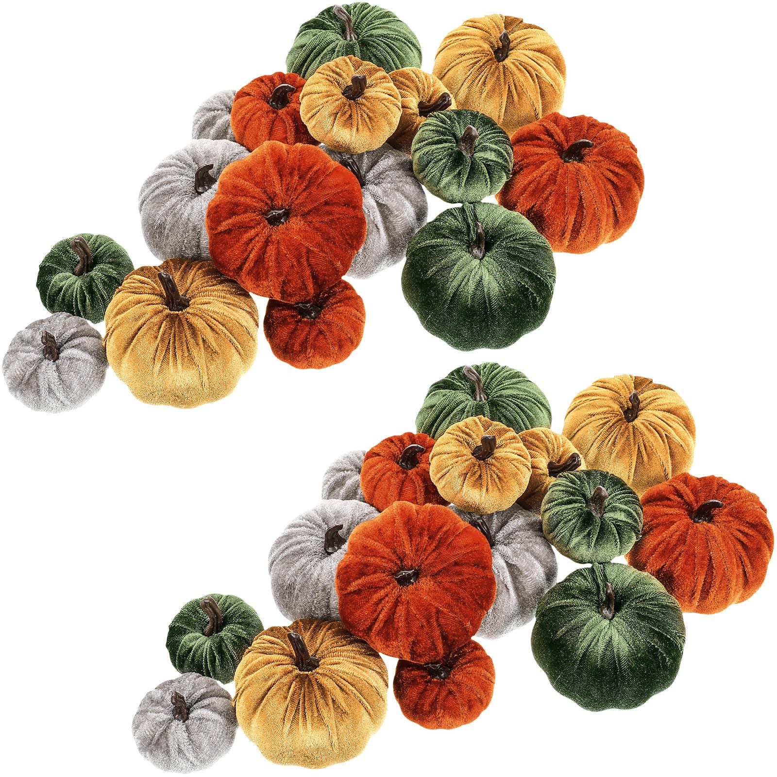 Jenaai 32 Pcs Assorted Faux Harvest Pumpkin Decor Velvet Fabric Pumpkins Fake Pumpkins Foam Pumpkins for Farmhouse Halloween Fall Weddings Thanksgiving Centerpieces Table Baby Shower (4 Color)