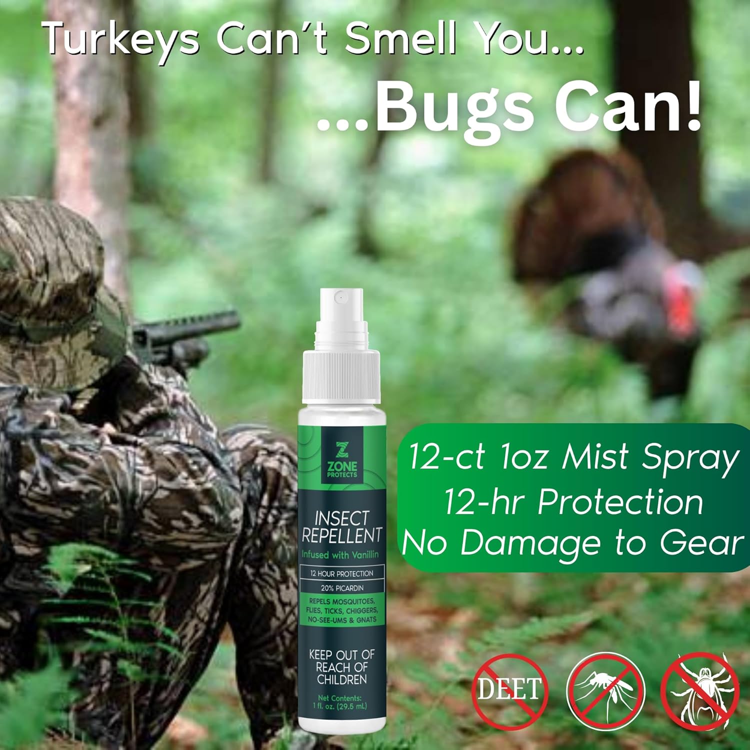 Scented Picaridin Insect Repellent Spray Master Case – Twelve 1oz Sprays – 20% Picaridin DEET-Free Mosquito Tick No See-Um Protection with Light Vanillin Scent for Family and Outdoor Use
