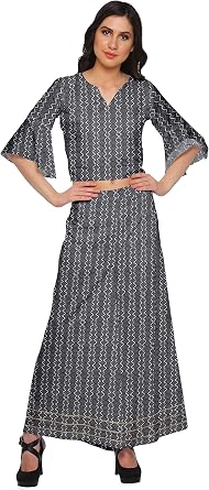 Moomaya Printed Loose Palazzo and Crop Top Set Ethnic Dress for Women Plus Size