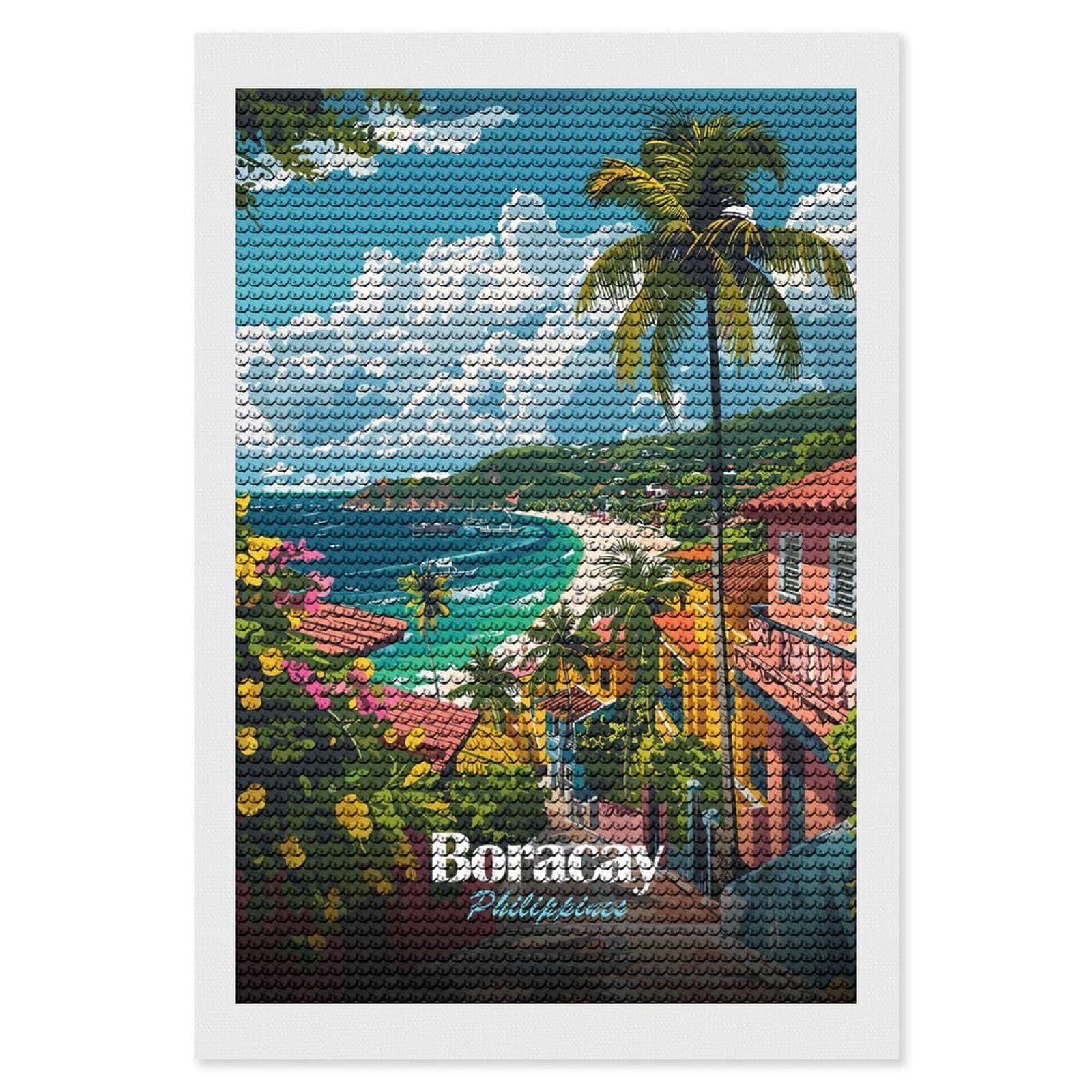 Junmoney Boracay Philippines Tropical Island View Diamond Art Canvas 8"x12", for Teens, Nice Detail and Sparkle, Farmhouse Decor, Festive Craft Gift, Easy to Enjoy