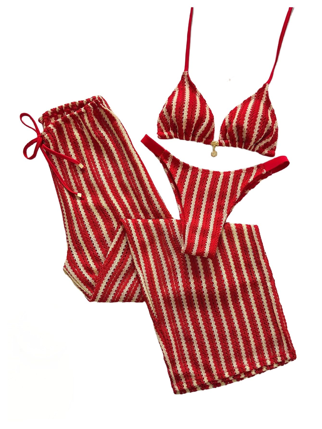 Photo 1 of Milumia Women's 3 Piece Striped Crochet Bikini Set with Cover-Up