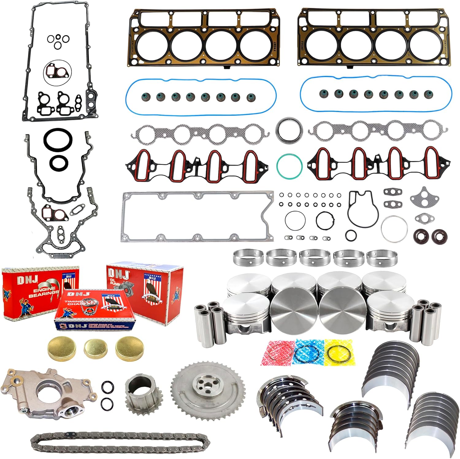 DNJ EK3166AM Master Engine Rebuild Kit for 2002-2003 Chevrolet, GMC Express 2500, Express 3500, Savana 2500 4.8L V8 16V OHV 294cid