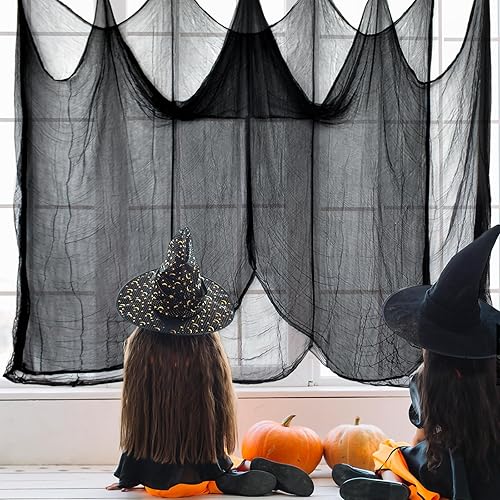 Miniatura 6 de Halatool Tela espeluznante de Halloween de 85 x 400 pulgadas, gasa negra de gran tamaño, para colgar en casa embrujada, decoración de Halloween,