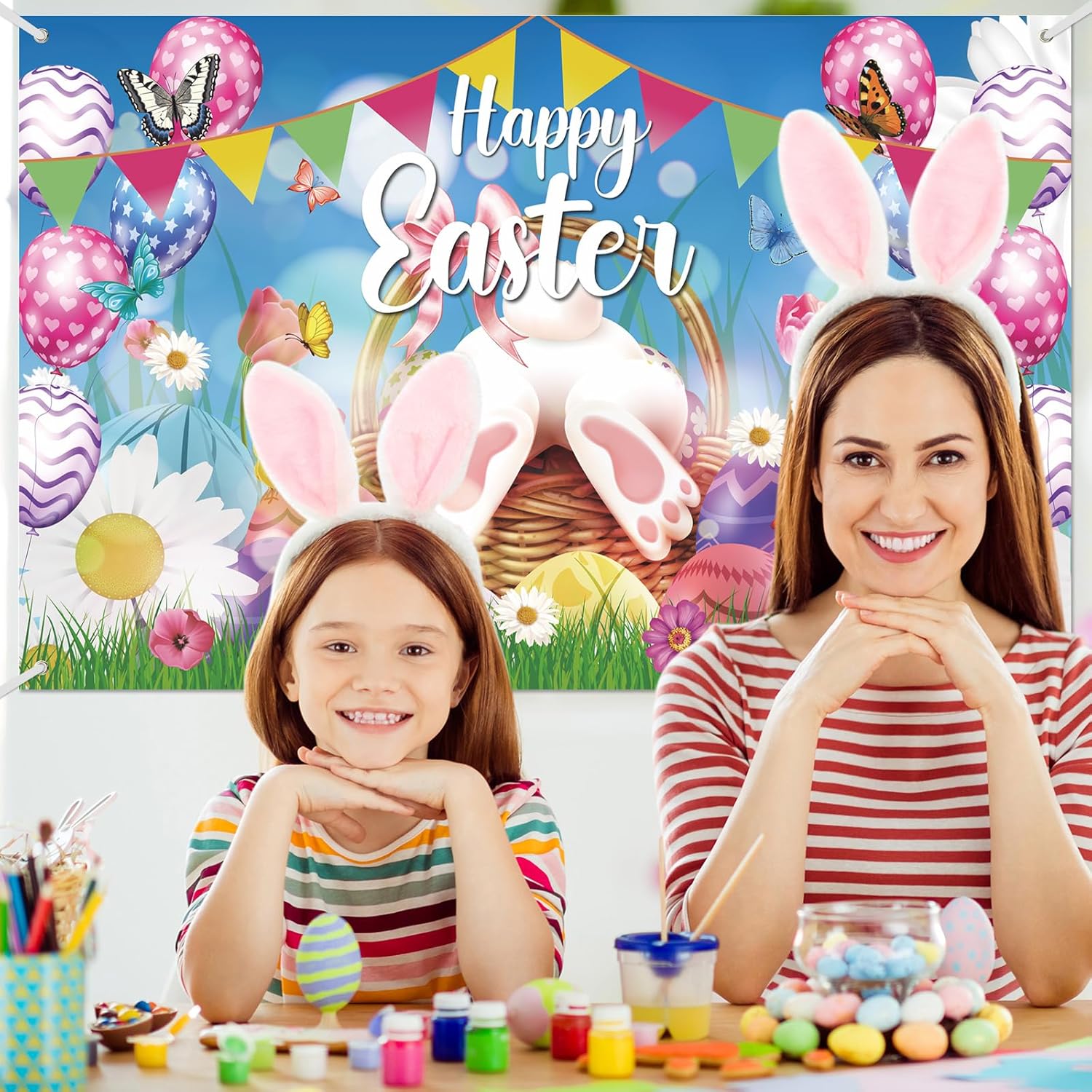 2Pcs St. Patrick's Day Backdrop Banner and Happy Easter Banner Green Shamrock Bunny Easter Egg Backdrops for Spring St. Patrick's Day Party Decorations 70.8x 43.3 inch