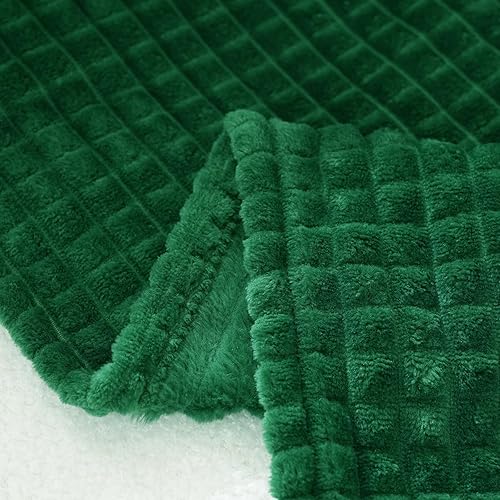 Miniatura 6 de Puncuntex Manta de franela de forro polar verde clásico de 50 x 60 pulgadas, manta acogedora de felpa súper suave con diseño de cuadrícula cuadrada