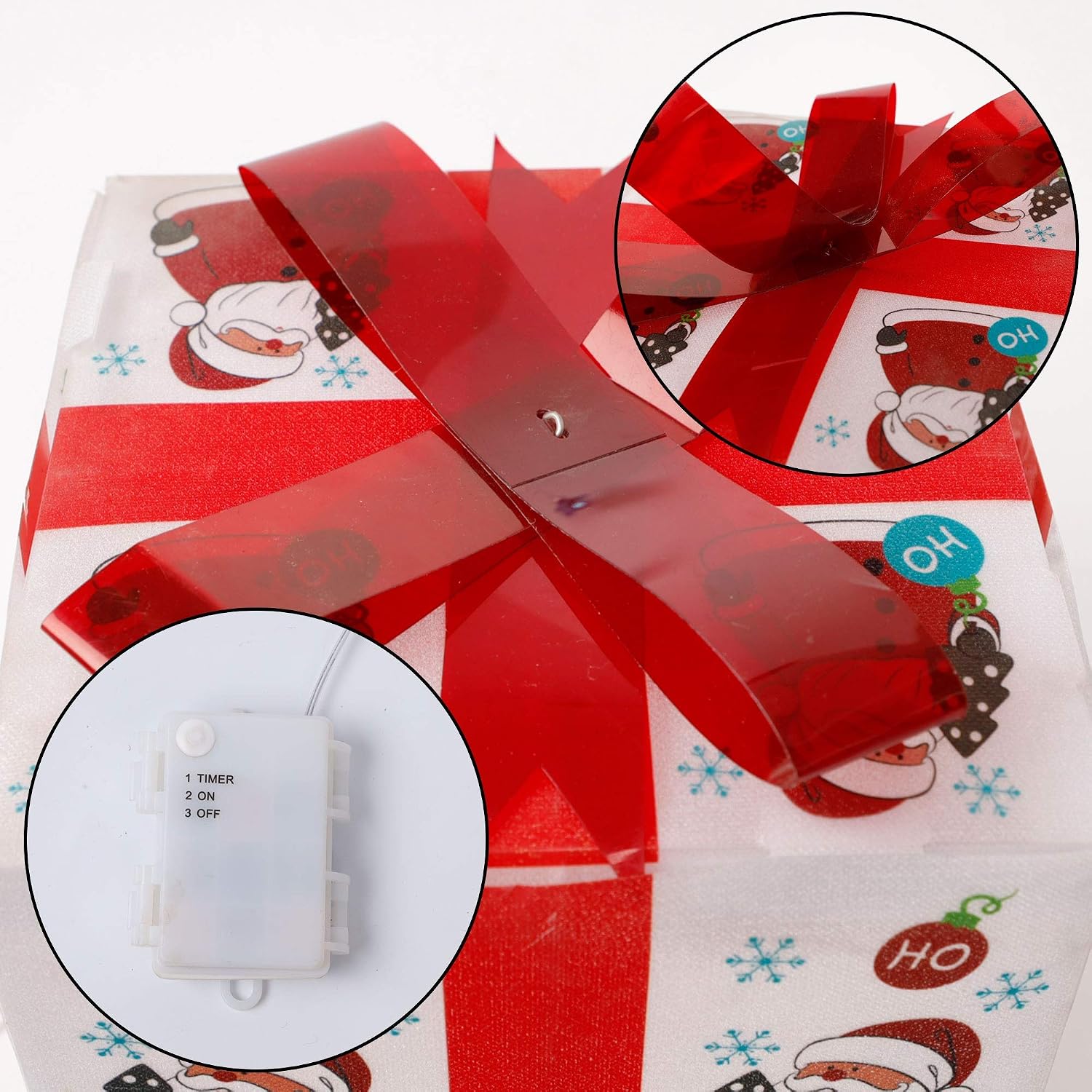 DR.DUDU Set of 3 Christmas Lighted Boxes, PVC Material Boxes with Santa Claus Snowman Reindeer Pattern, Suitable for Christmas Home Party Indoor Outdoor Decoration