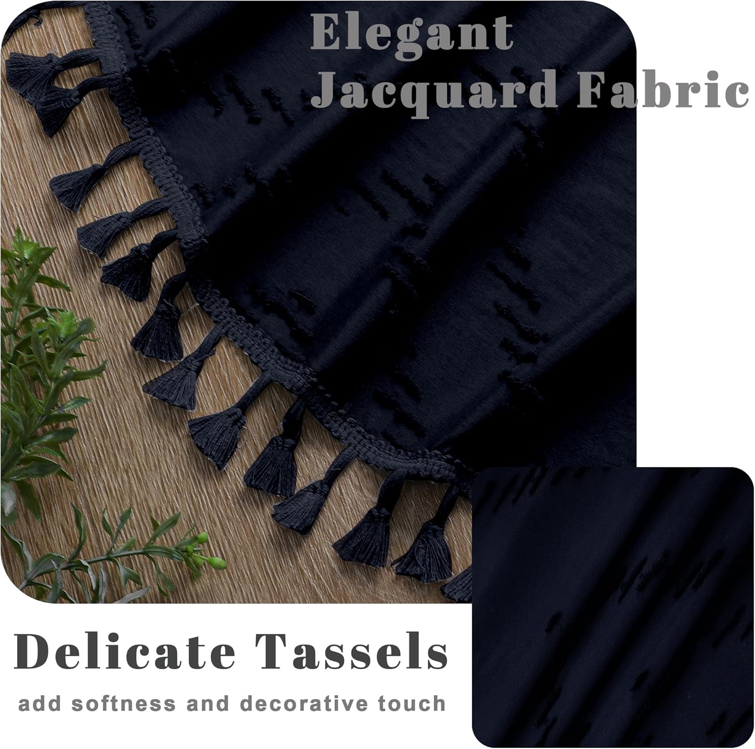 OWENIE Extra Long Navy Blue Boho Shower Curtain, Chic Tufted Chevron Striped Textured Cloth Fabric Shower Curtains with Tassel for Bathroom, Soft Hotel Style Farmhouse, Machine Washable, 72x96