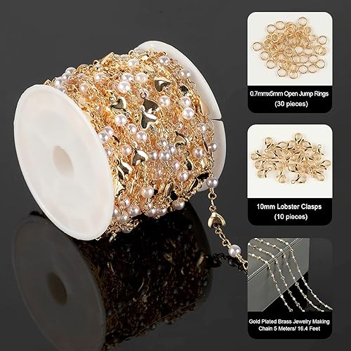 Miniatura 2 de YOUBEIYEE Cadena chapada en oro para hacer collares, pulseras, bricolaje, bola de corazón de latón, cadena de eslabones Rolo a granel con anillos de