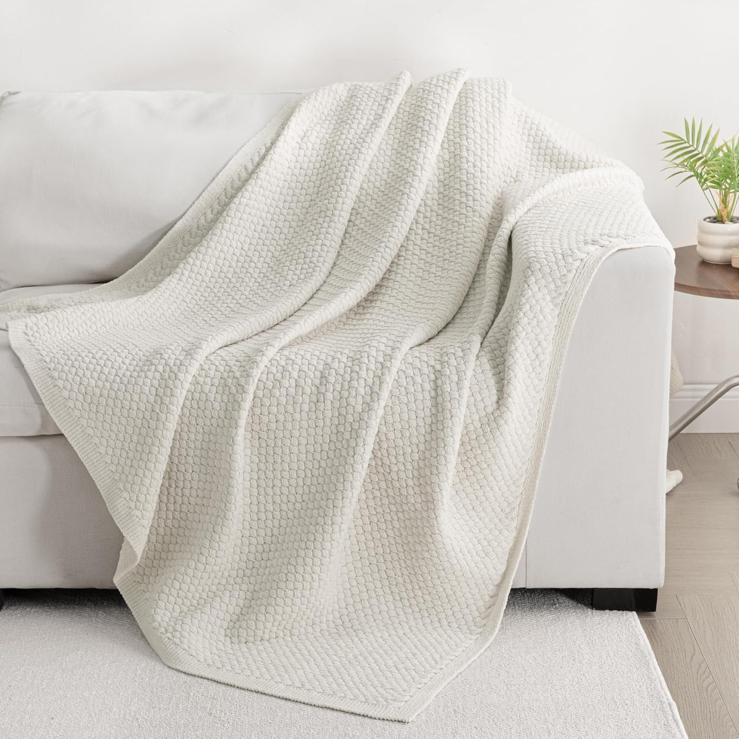 Whale Flotilla Chunky Knit Throw Blanket for Couch and Bed, Ivory Decorative Cozy Fleece Blanket, Reversible Soft Fuzzy Woven Throws, 50x60 Inch - Image 6