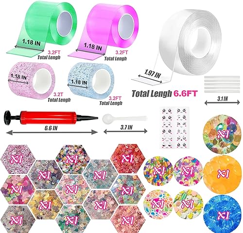 Miniatura 2 de Paquete de 5 nano cinta de burbujas de burbujas burbujas elásticas de doble cara con purpurina  Bola blanda de bricolaje, alivio de la ansiedad y el