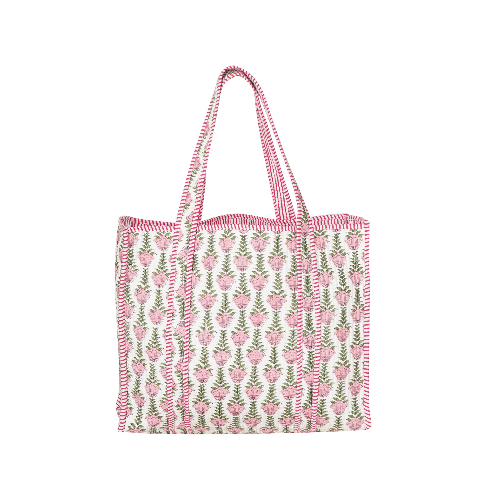 Cotton Floral Block Print Tote Bag, Indian Handmade Shopping Shoulder Bag, Unisex Market Daily Use