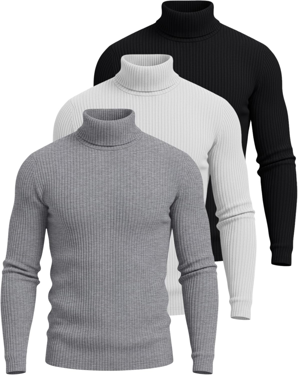 3 Pack Big and Tall Men's Turtleneck Casual Pullover Sweaters Thermal Slim fit Ribbed Tops Lightweight Basic Clothes - Image 4