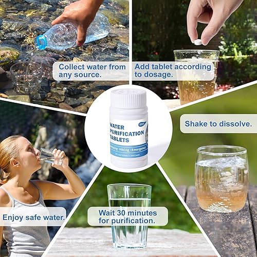 Miniatura 5 de Tabletas de purificación de agua (100 unidades)  Tabletas de agua purificación para beber para acampar, navegar, senderismo, mochileros, emergencias