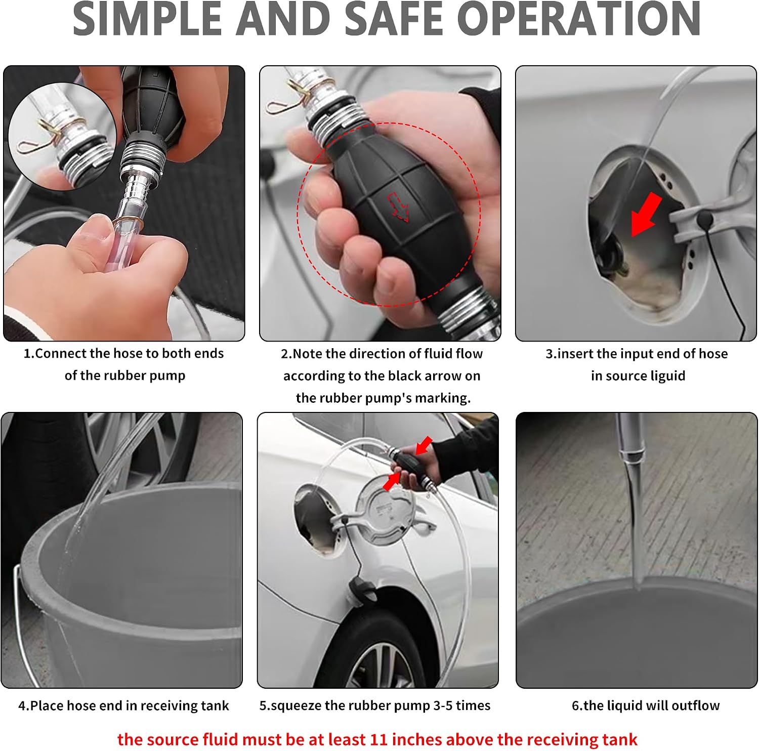 Gas Siphon Pump for Gasoline with 6.5FT Gas Siphon Hose,Enlarged Caliber Fuel Transfer Siphon Pump for Gas Oil and Water,Portable Fuel Syphon Pump Kit Include All Parts