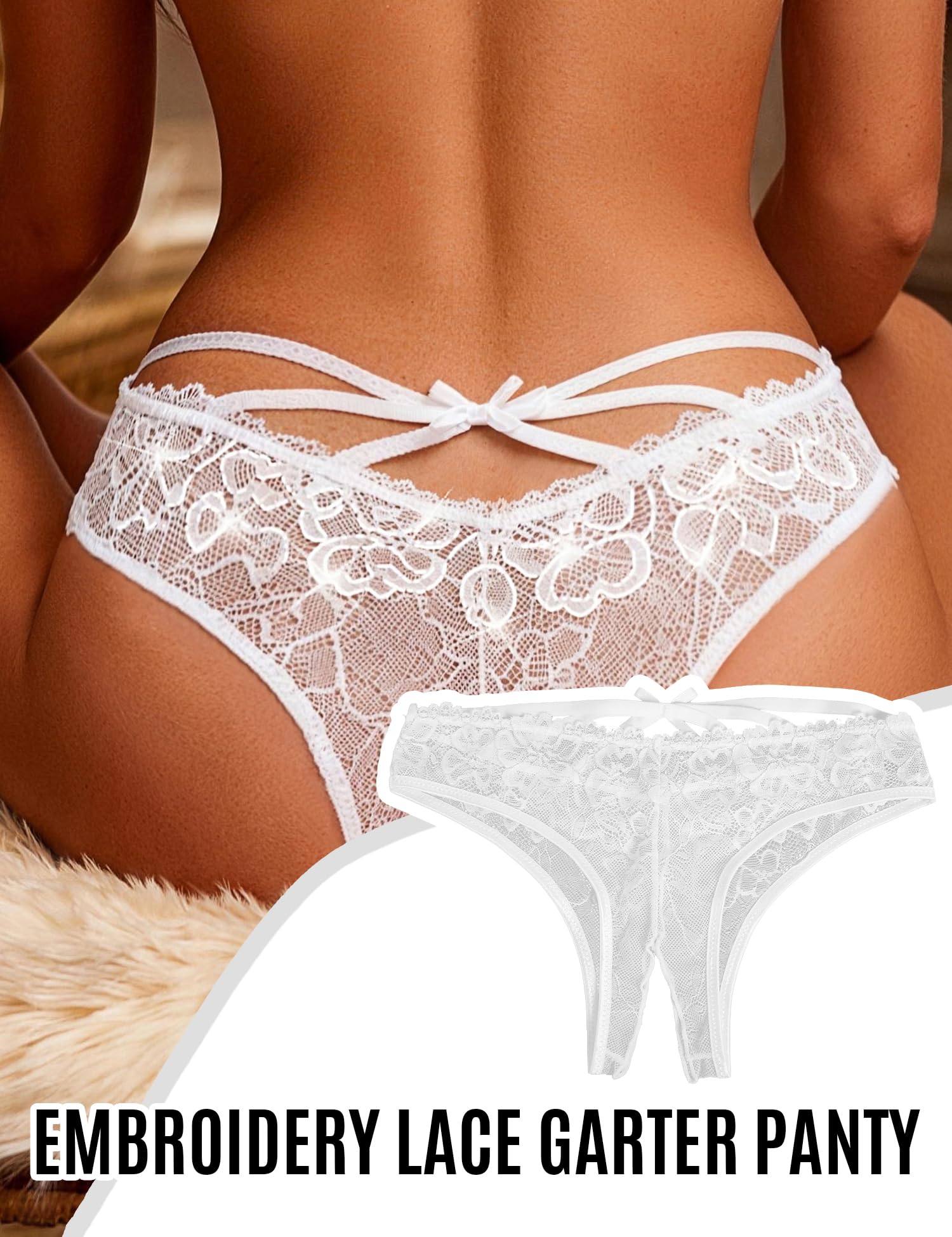 ohmydear Perizoma Aperto Sexy in Pizzo Tanga Donna Seducente Cinturine Incrociate sul Retro Slip Donna con Buco Motivo Floreale Mutande SexyDonna Trasparente