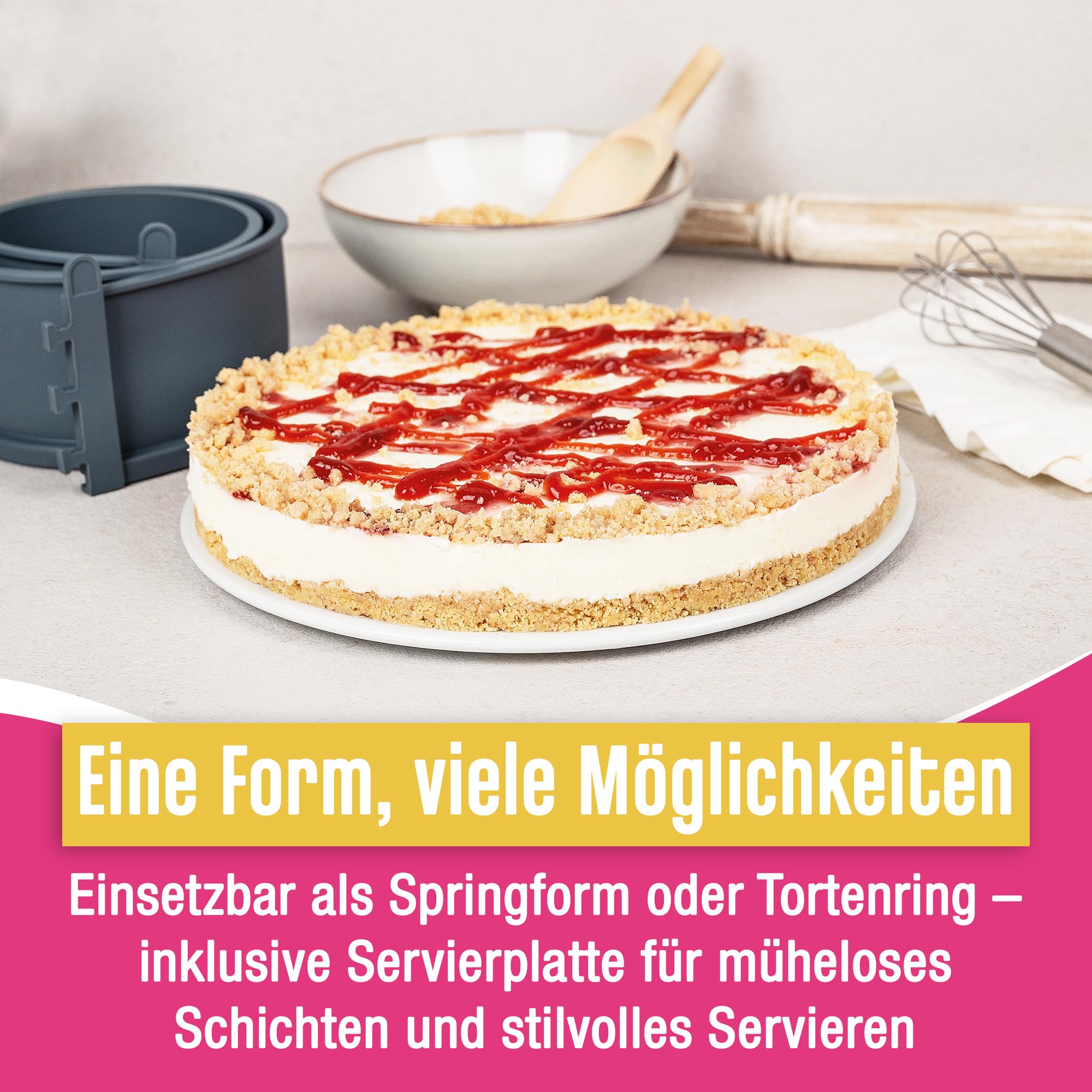 DECOCINO Tortownica Ø 18 cm – z porcelanowym dnem – wysokiej jakości forma do pieczenia z powłoką zapobiegającą przywieraniu, do pieczenia ciast, tortów i wielu innych – nadaje się do mycia w zmywarce