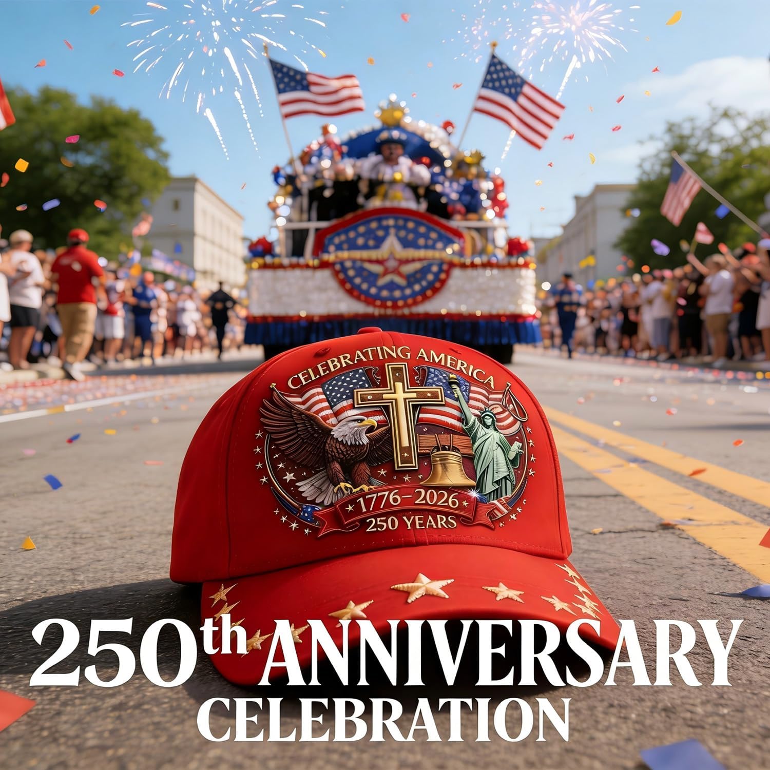 250 Anniversary USA Hat, Adjustable 250 Year American Anniversary Cap, Patriotic Retro Printing Cap for Men - Image 8