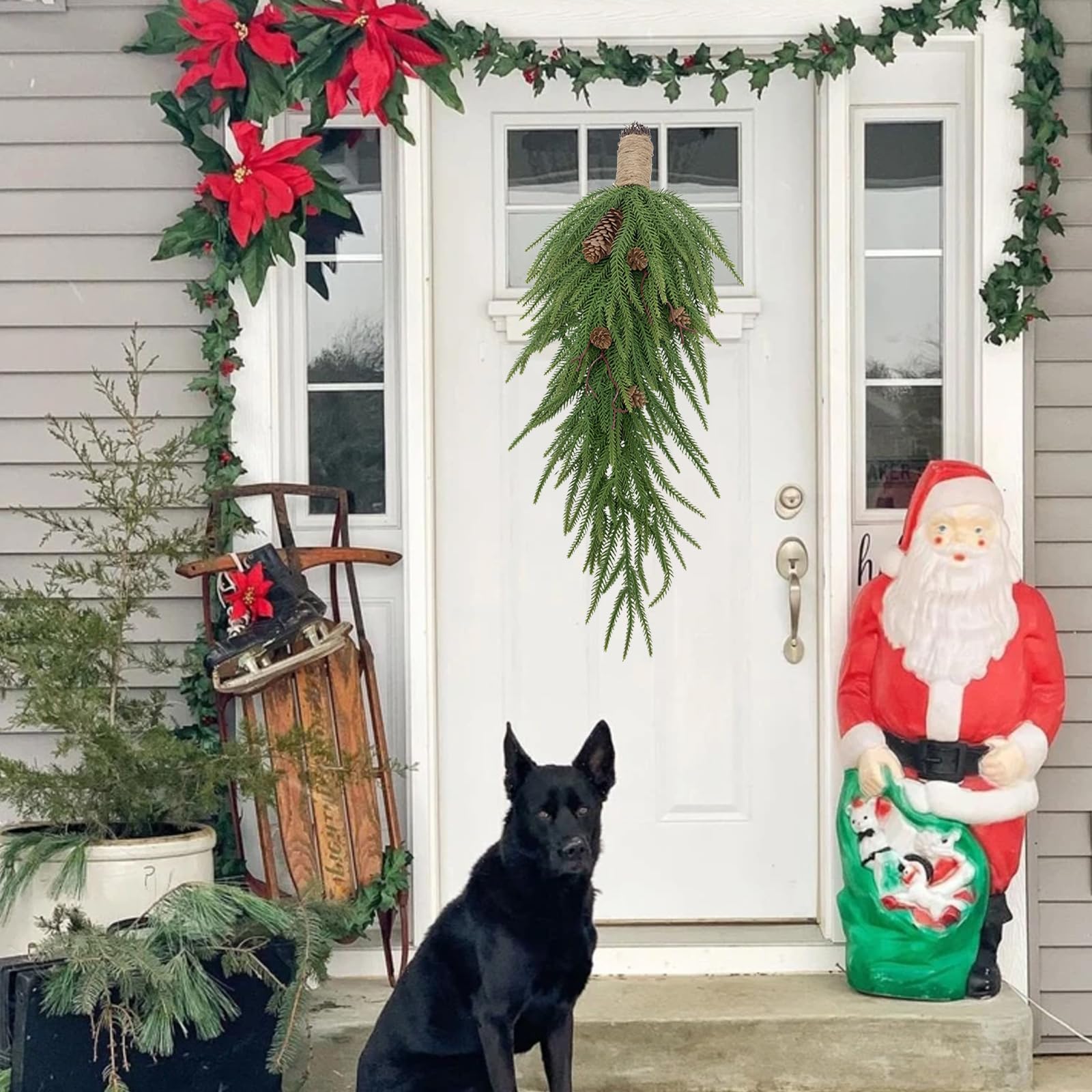 Wnvivi 25 Inch Artificial Norfolk Pine Teardrop Swags,Christmas Teardrop Swags for Front Door,Real Touch Norfolk Pine Wreath for Home Holiday Decor (A)