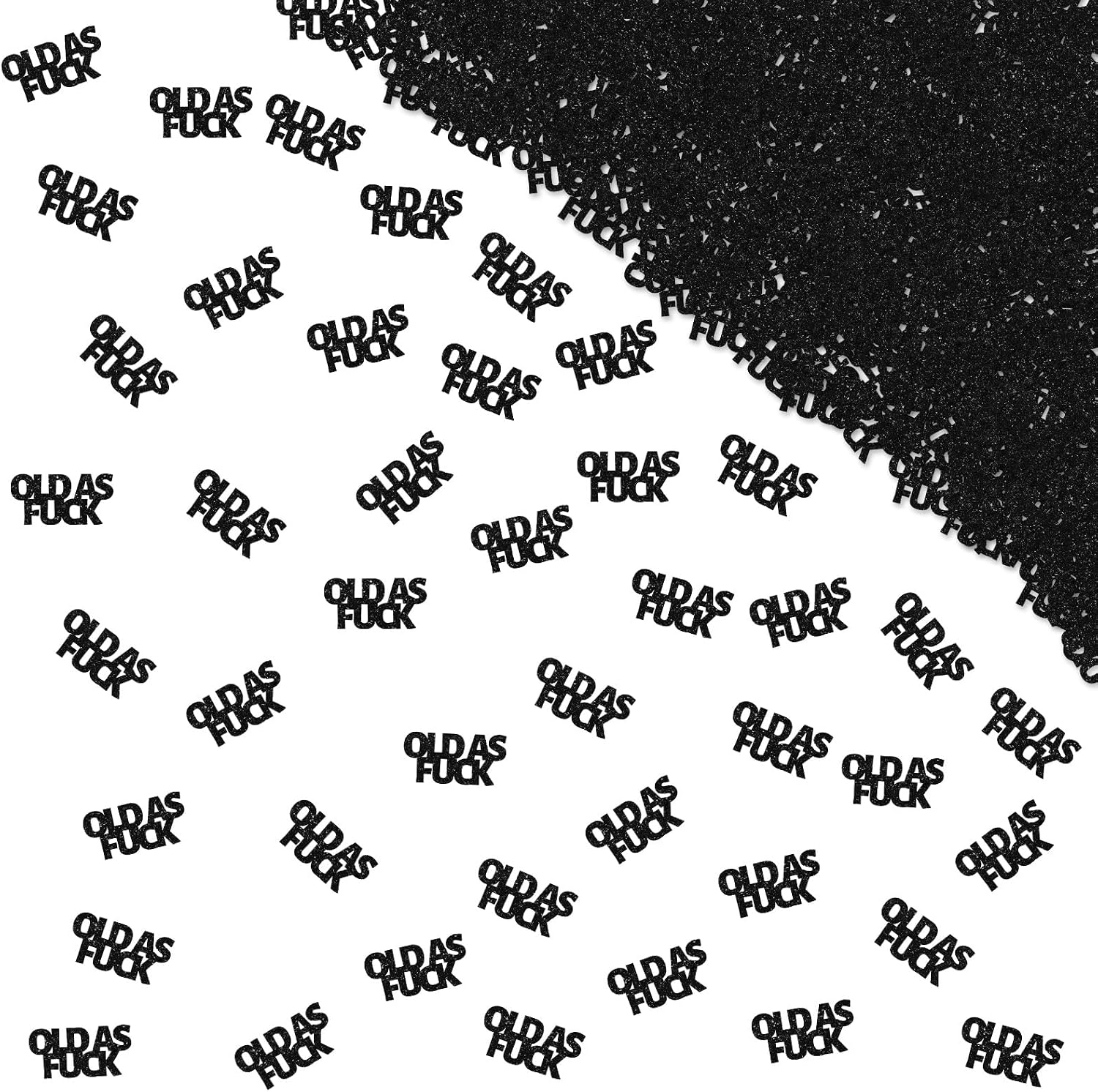 120pcs Old As Fuck Confetti, Fuck Sign Paper Scatter, Black Glitter Funny Retiremen Party Table Scatter, Cheers to 40th 50th 60th Birthday Party Supplies