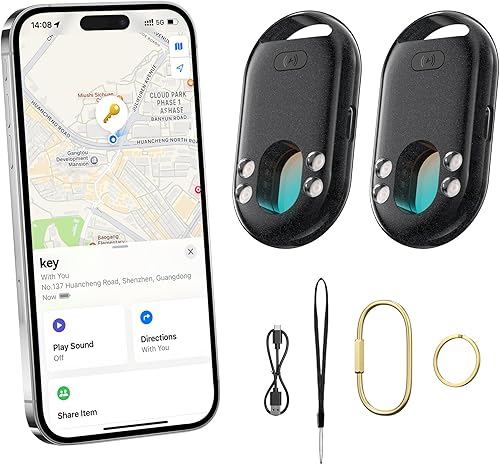 TECKNET 3-in-1 Air Tracker Tag 2-Pack (iOS Only), Rechargeable Smart Bluetooth Tracker, 100dB Alarm & Hidden Camera Detection, Compatible with Apple Find My, Item Finder for Keys, Luggage, Wallet, Pet