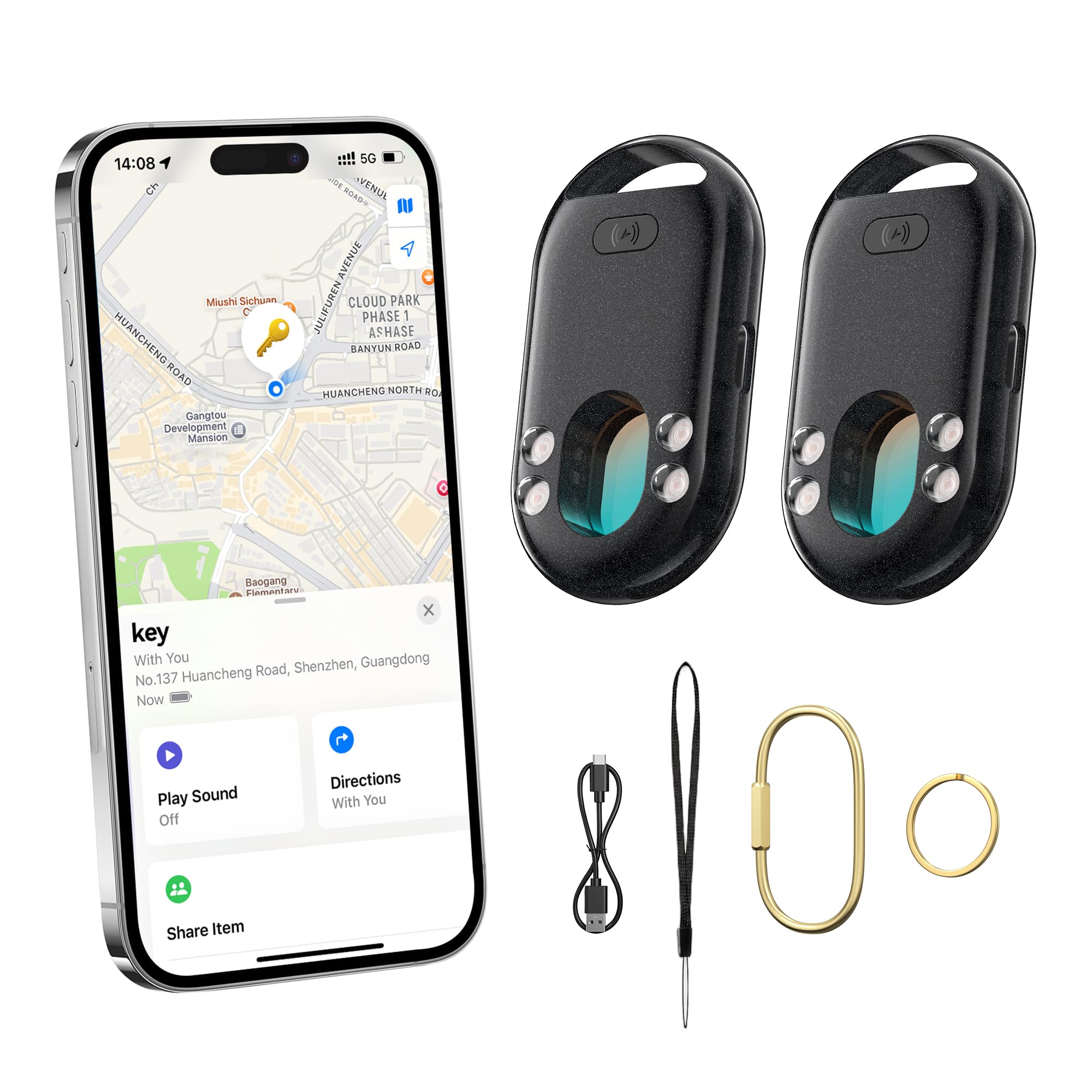 TECKNET [MFi Certified] Air Tracker Tags, Rechargeable Bluetooth Tracker | 3-in-1 Find My Tracker 2 Pack (iOS Only), 100dB Alarm & IR Lens Finder, IP67 Waterproof, Item Locator for Key Luggage Wallet