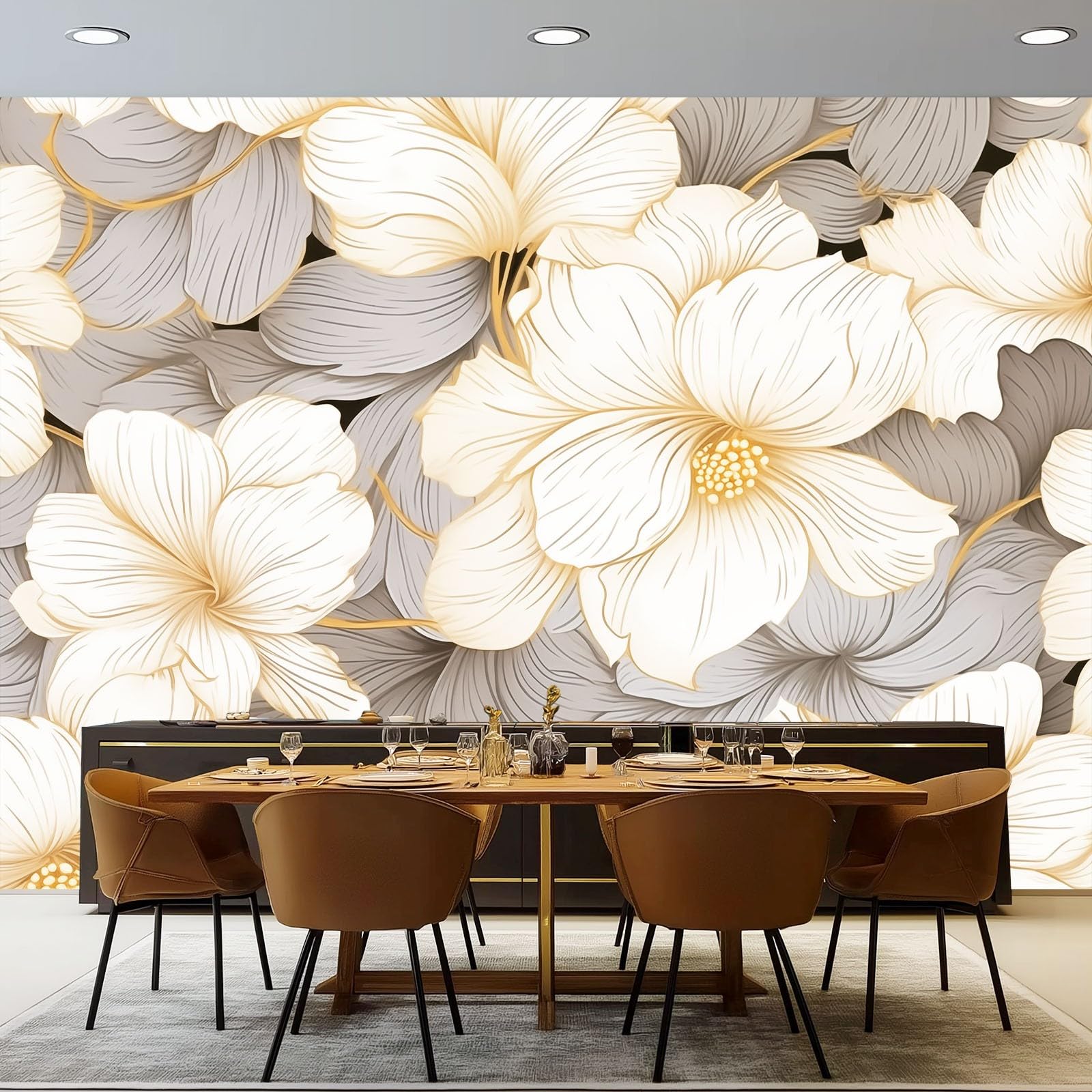 Genérico Papel Pintado Gris, Papel Pintado Tejido no Tejido Estética Líneas Patrones Florales para Salón y Dormitorio - Decoración de Pared 250 x 175 cm（WxH