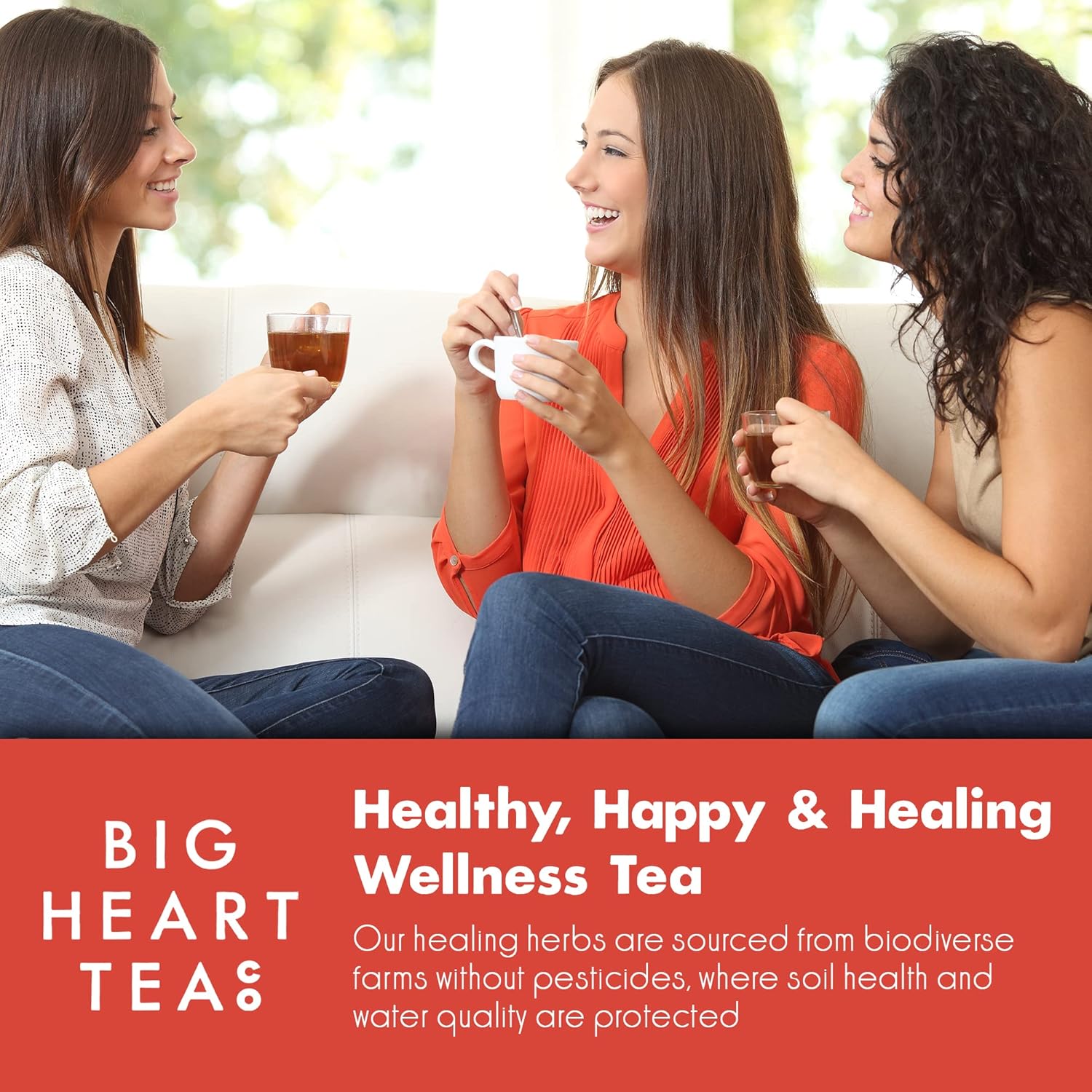 Big Heart Tea Co. Tea Bags - Fiery Masala Chai - Certified Organic, Ayurvedic Herbal Decaf Tea with Small Batch Ground Sweet Herbs and Spices including Adaptogenic Tulsi, Rooibos, Ginger, 20 Tea Bags