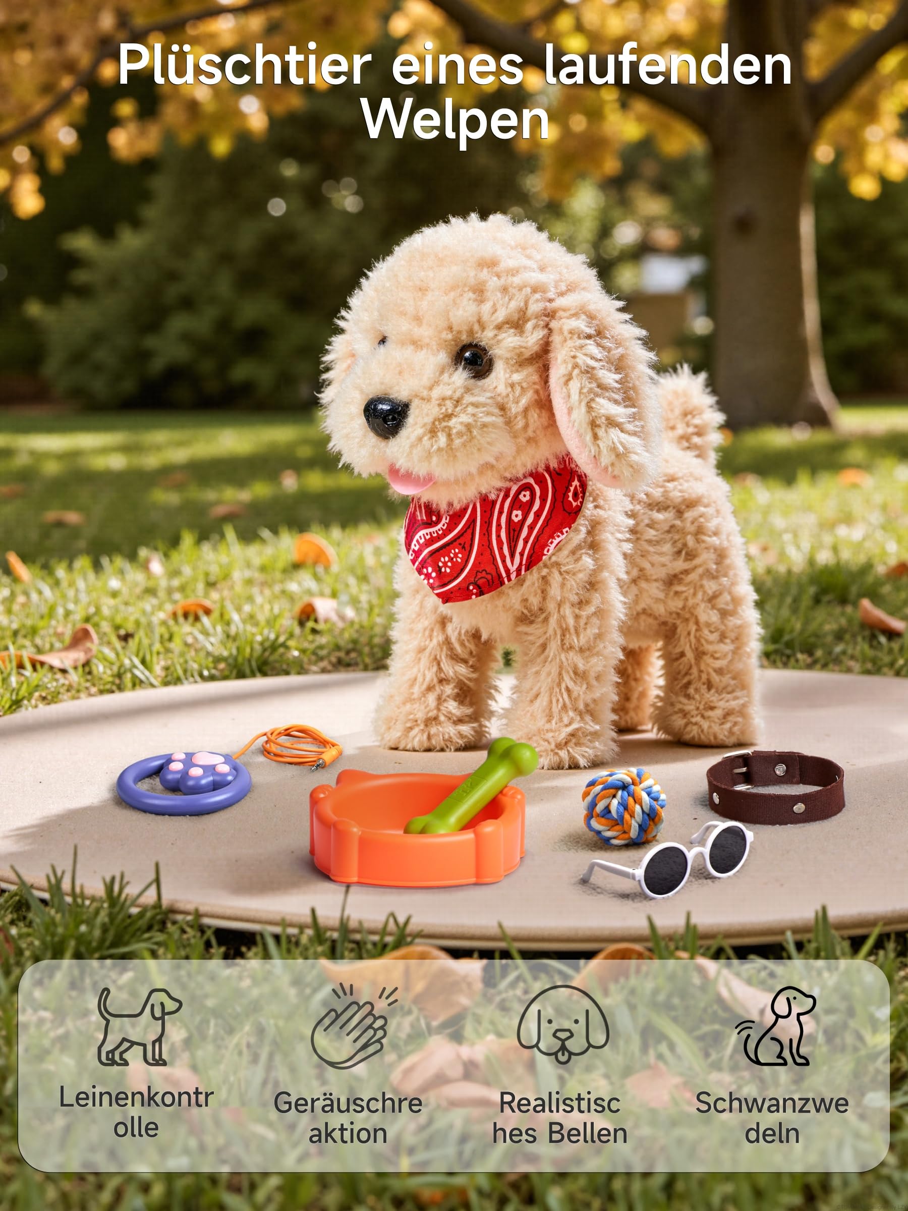 TUMAMA Interaktives Hund Spielzeug Kinder, Laufender Hund mit Fernbedienung Leine der Läuft und Bellt, Spielhund Kinderspielzeug ab 3 4 5 6 Jahre, Kuscheltier Hunde - Gehen, Bellen, Schwanz Wedeln