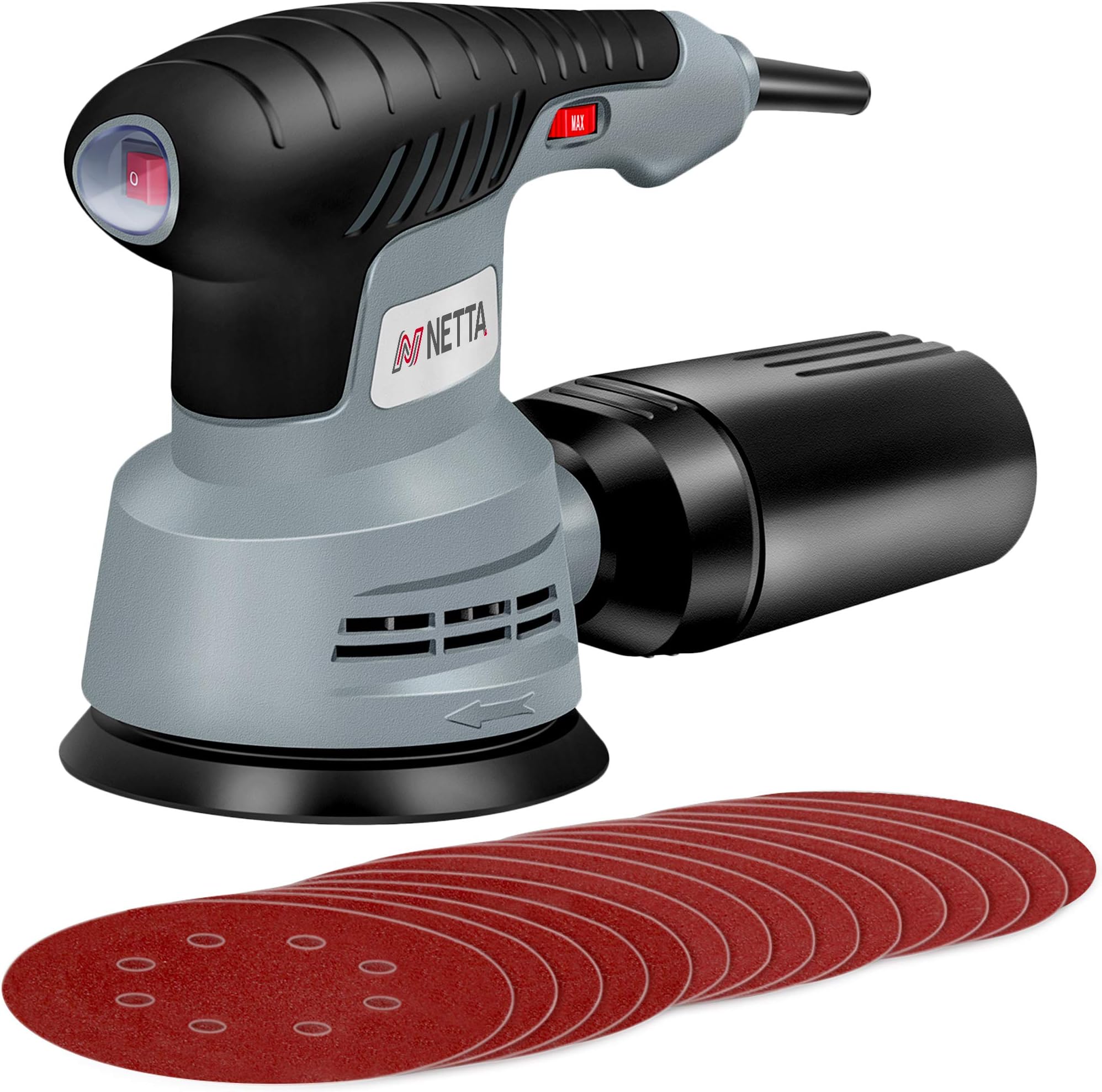 NETTA Orbital Sander | 6 Variable Speeds | 350W | 1200 OPM | Includes 15 Sanding Disc Pads | Ergonomic Handle | Ideal for DIY, Home Improvements, etc.