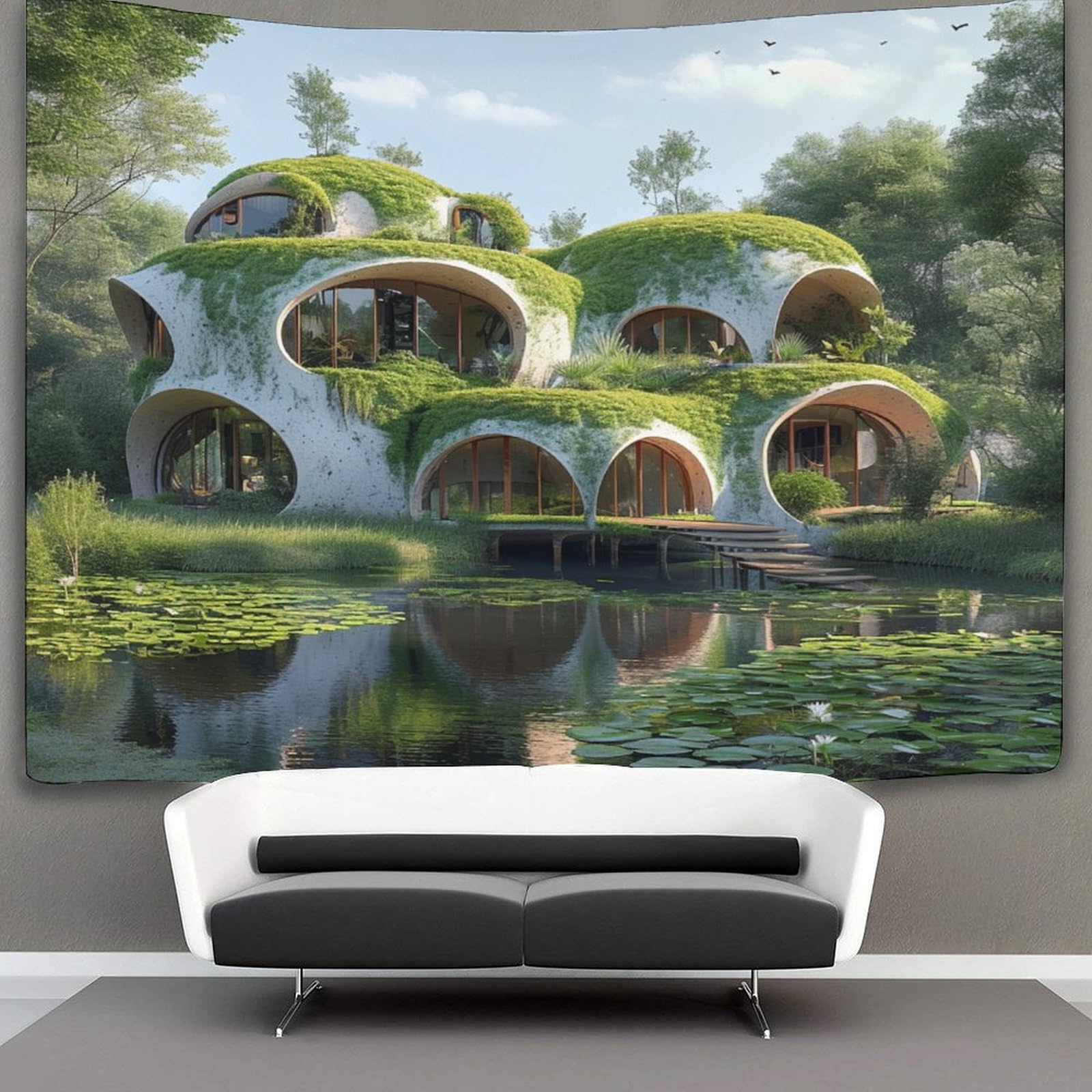 kaiyun Jungle Cabins Tapestry Bio Buildings Tapestries 3D Wall Hanging Home Decorations for Room 150cmx200cm