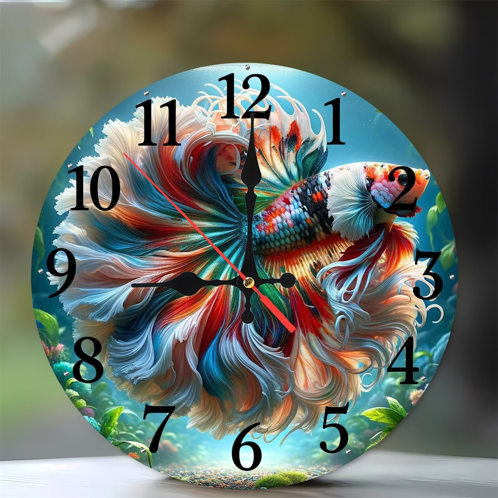 Horloge murale silencieuse 35 cm motif carpes koï en bois