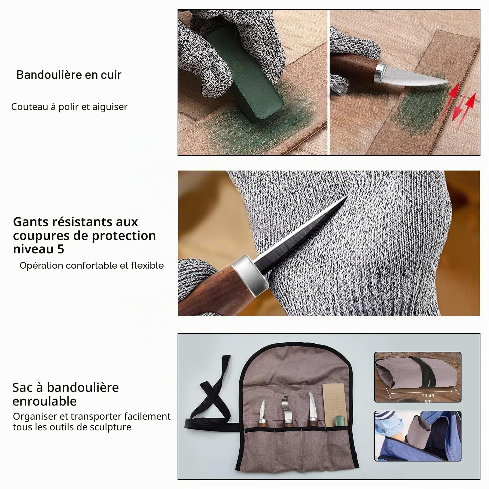 Cor cordium Kit de sculpture sur bois avec blocs de tilleul pour débutants, kit de sculpture sur bois comprenant un couteau à sculpter 3 pièces, 8 blocs et des gants de sculpture sur bois