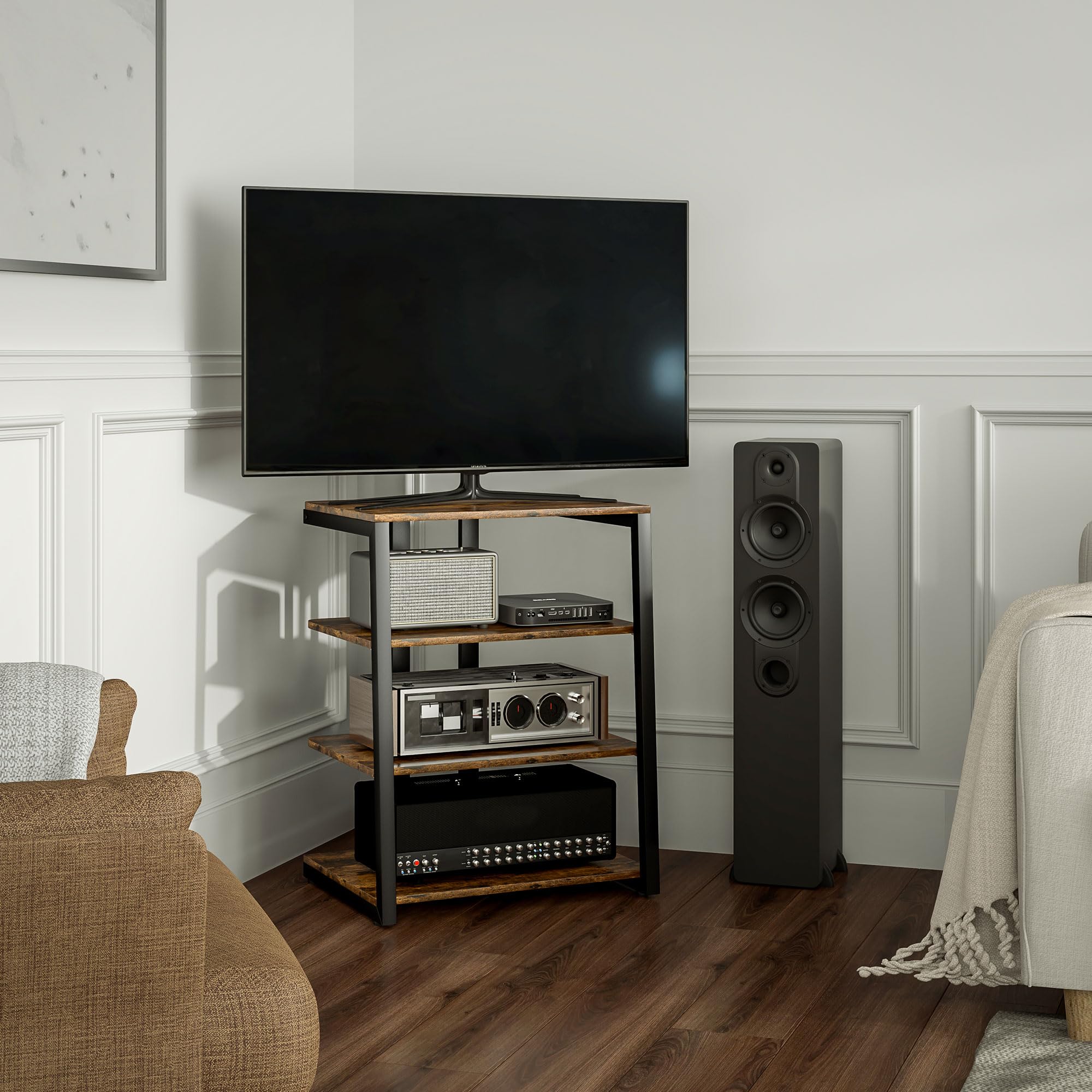 HOMCOM Soporte HiFi, Estante de Almacenamiento Multimedia de 4 Niveles con estantes Ajustables, Estante para regletas de alimentación para Router, Reproductor de Discos, Impresora, Soporte de TV