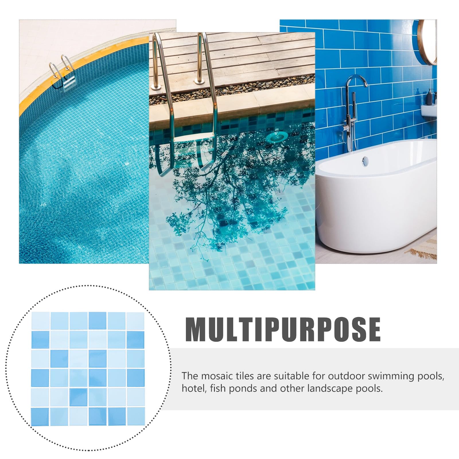 Azulejos Cerámicos para Piscinas 48 Piezas Brillo Azul Mosaico sin Juntas 4X4 CM Baldosas Decorativas para Reparación y Revestimiento de SPA Baño y Piscina