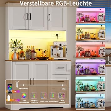 BEWISHOME Kitchen Cabinet with LED Sockets Kitchen Buffet Cabinet
