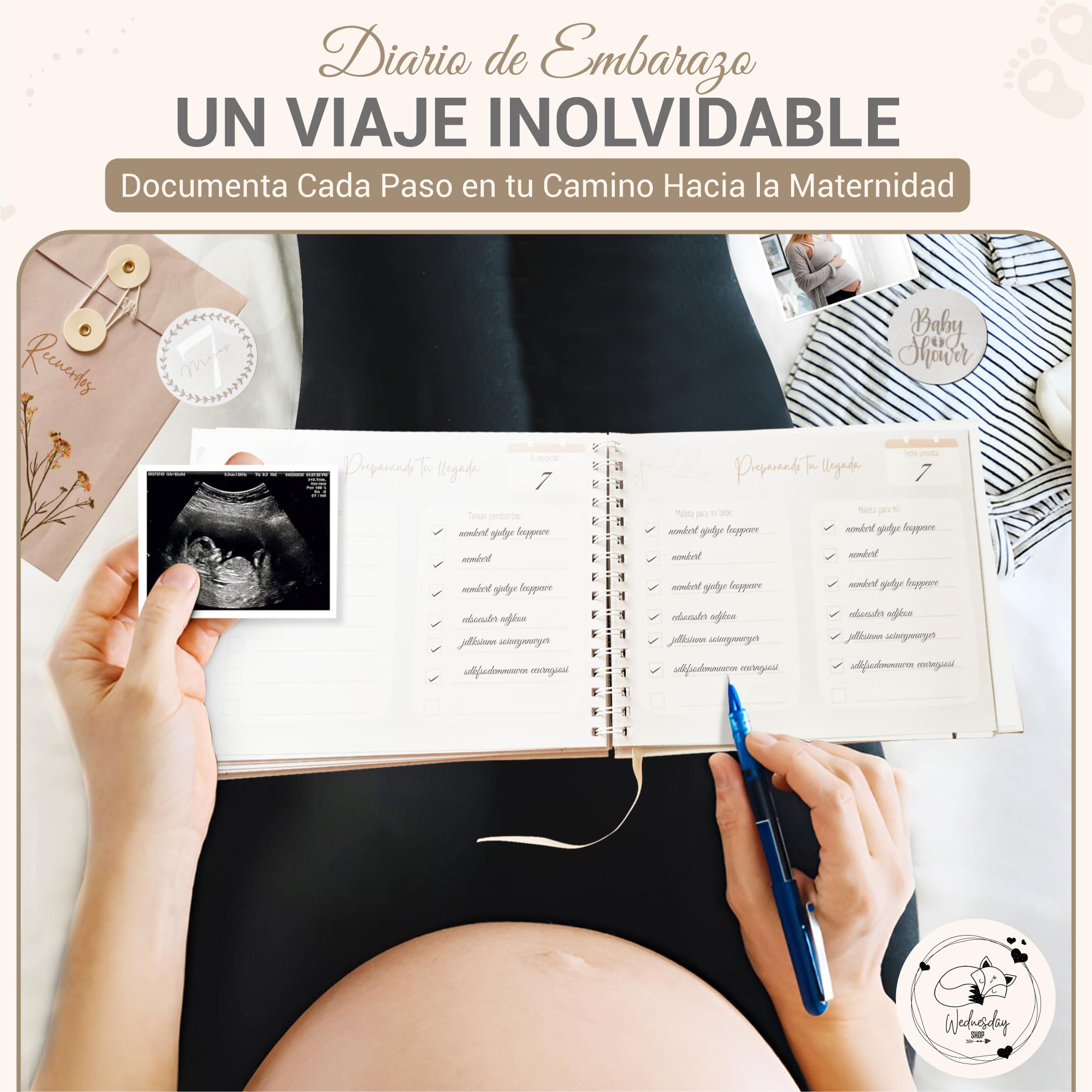 Diario de Embarazo - Libro de Embarazo Futuras Mamas - Agenda Semanal - Recuerdos y Fotos de Embarazo - Regalo para Embarazada - Set Completo con Pegatinas y Tapa Dura