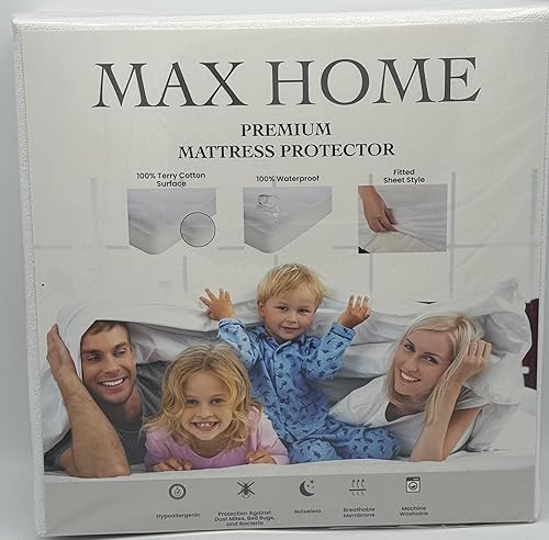 Protector de colchón prémium 100% impermeable, tamaño King, absorbente, algodón, cama, transpirable, con bolsillos elásticos, funda suave,