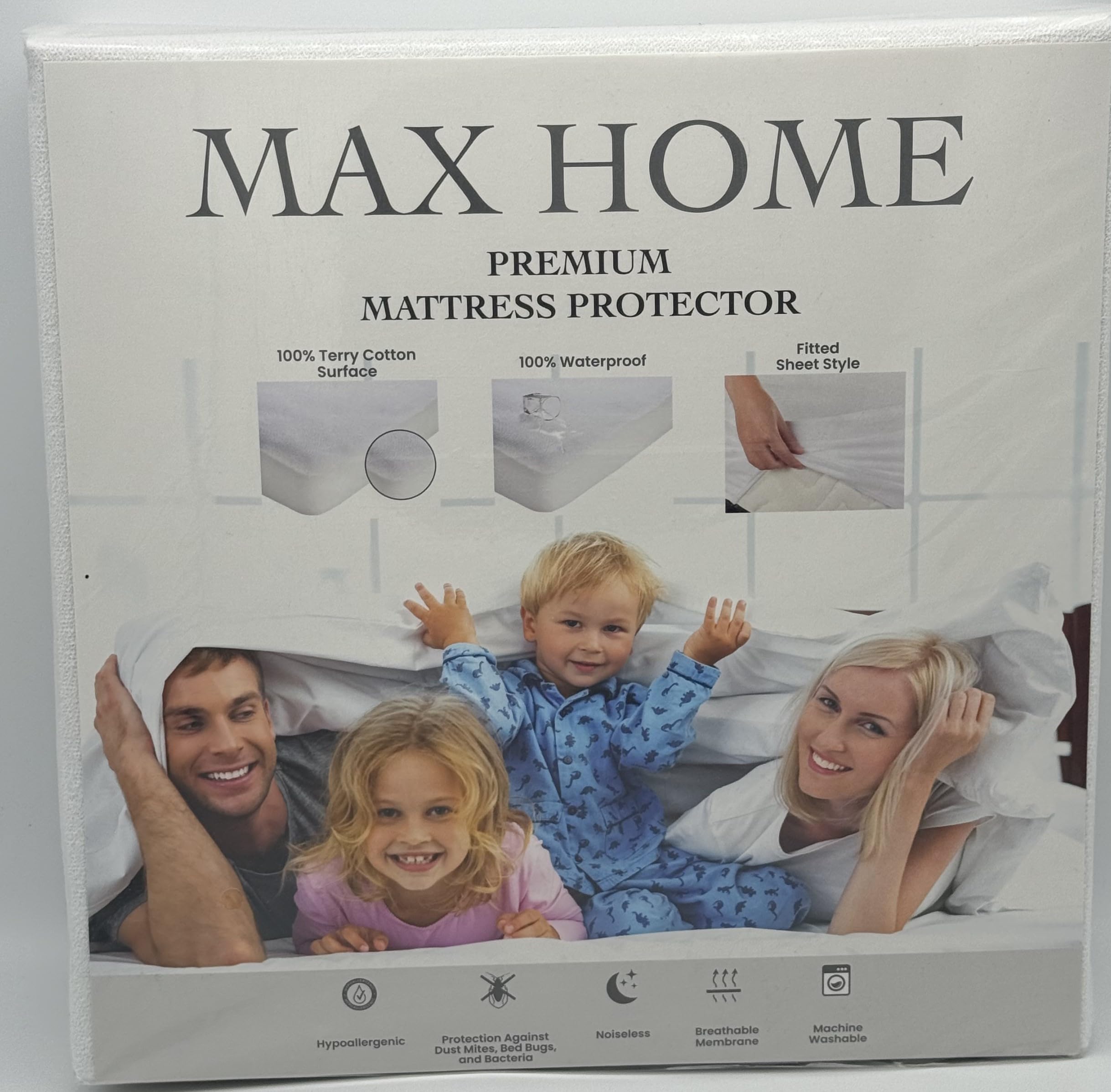 Max Home Premium 100% Waterproof Mattress Protector California King Size, Absorbent, Cotton, Bed, Breathable Fitted Mattress Cover with Stretchable Pockets, Cover Smooth Soft Noiseless Washable